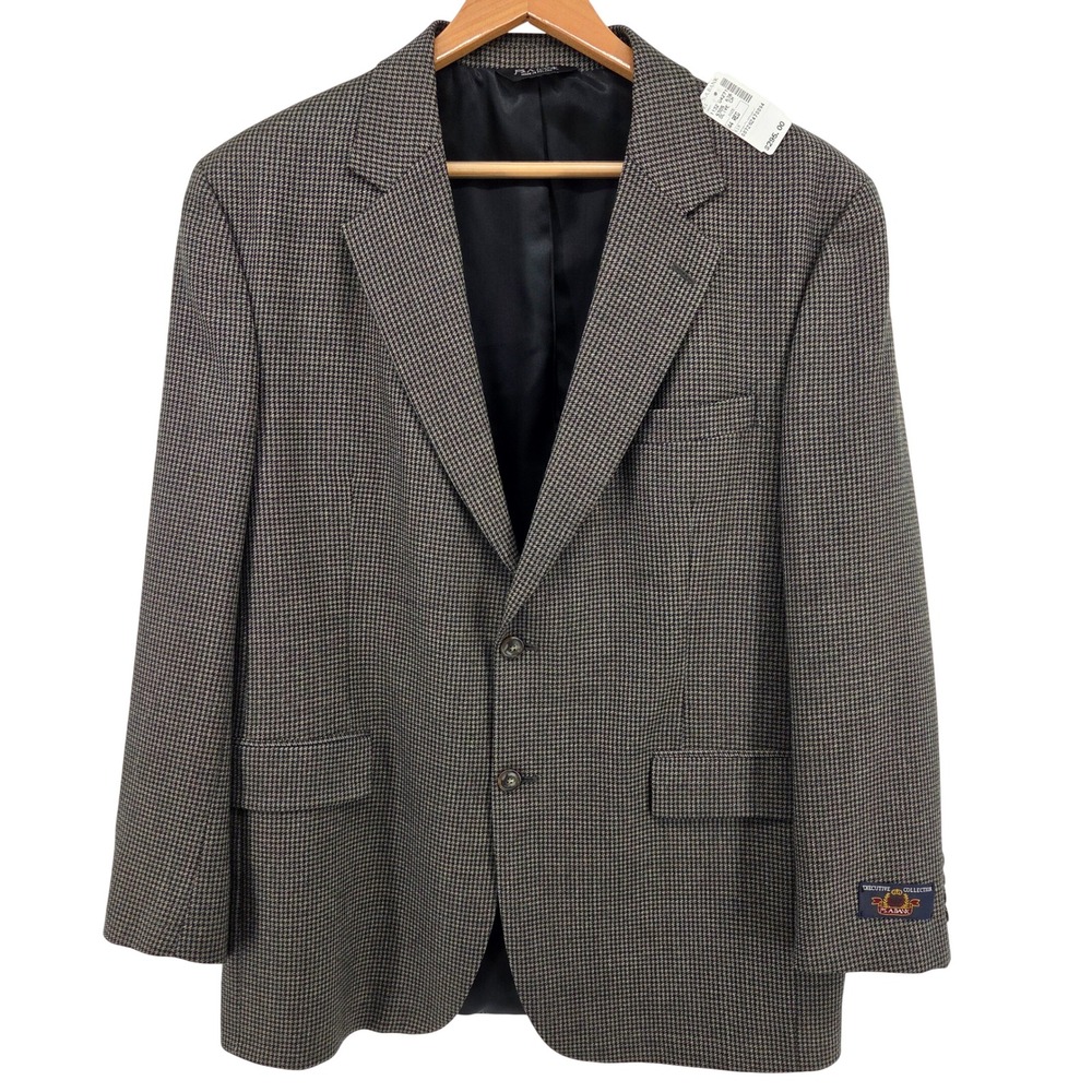 Jos A Bank Executive Collection Wool Cashmere Blazer Houndstooth Olive Gray 44R